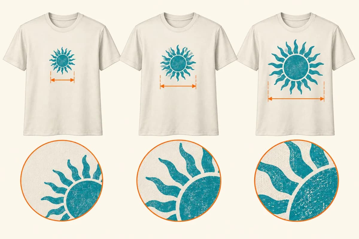 Compare paper versions on the garment to choose the visual scale you want.