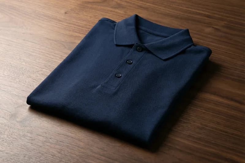 Navy pique cotton polo shirt with collar