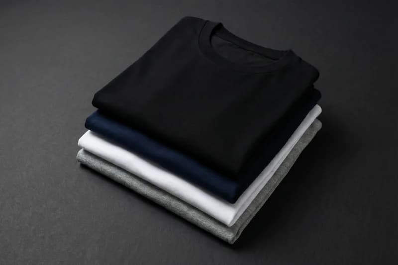 Stack of blank crew neck cotton tees in assorted colors