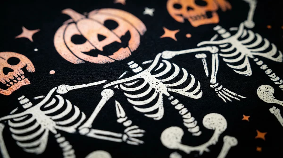 Close-up of DTF transfer print quality on a black shirt