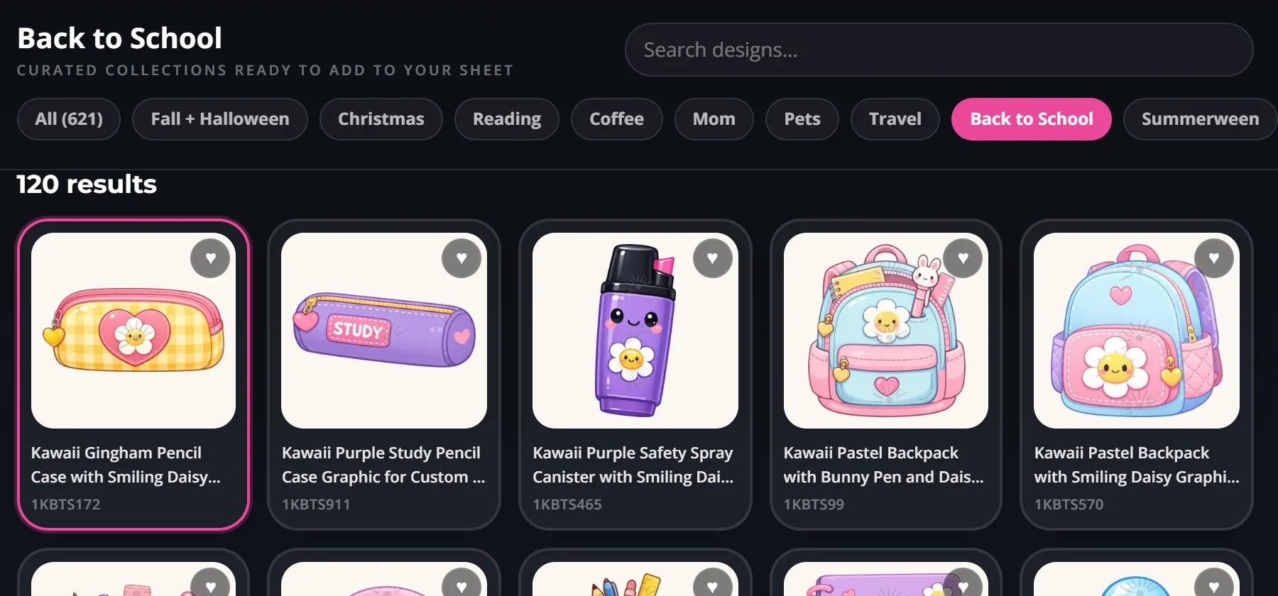 Current Design Library category and artwork inside the gang sheet builder