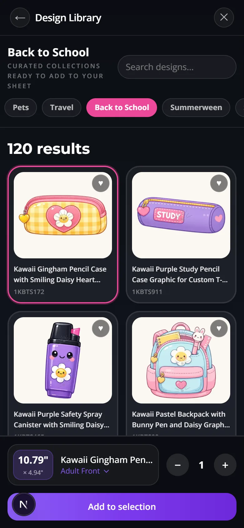 Back to School category and artwork inside the phone Design Library