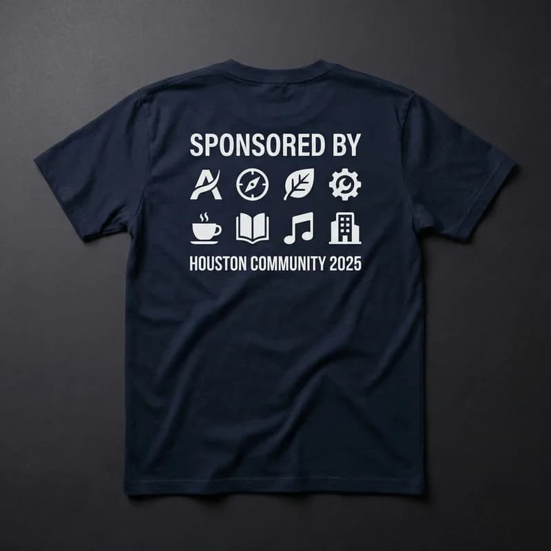 Event shirt back print flat lay with sponsor logos
