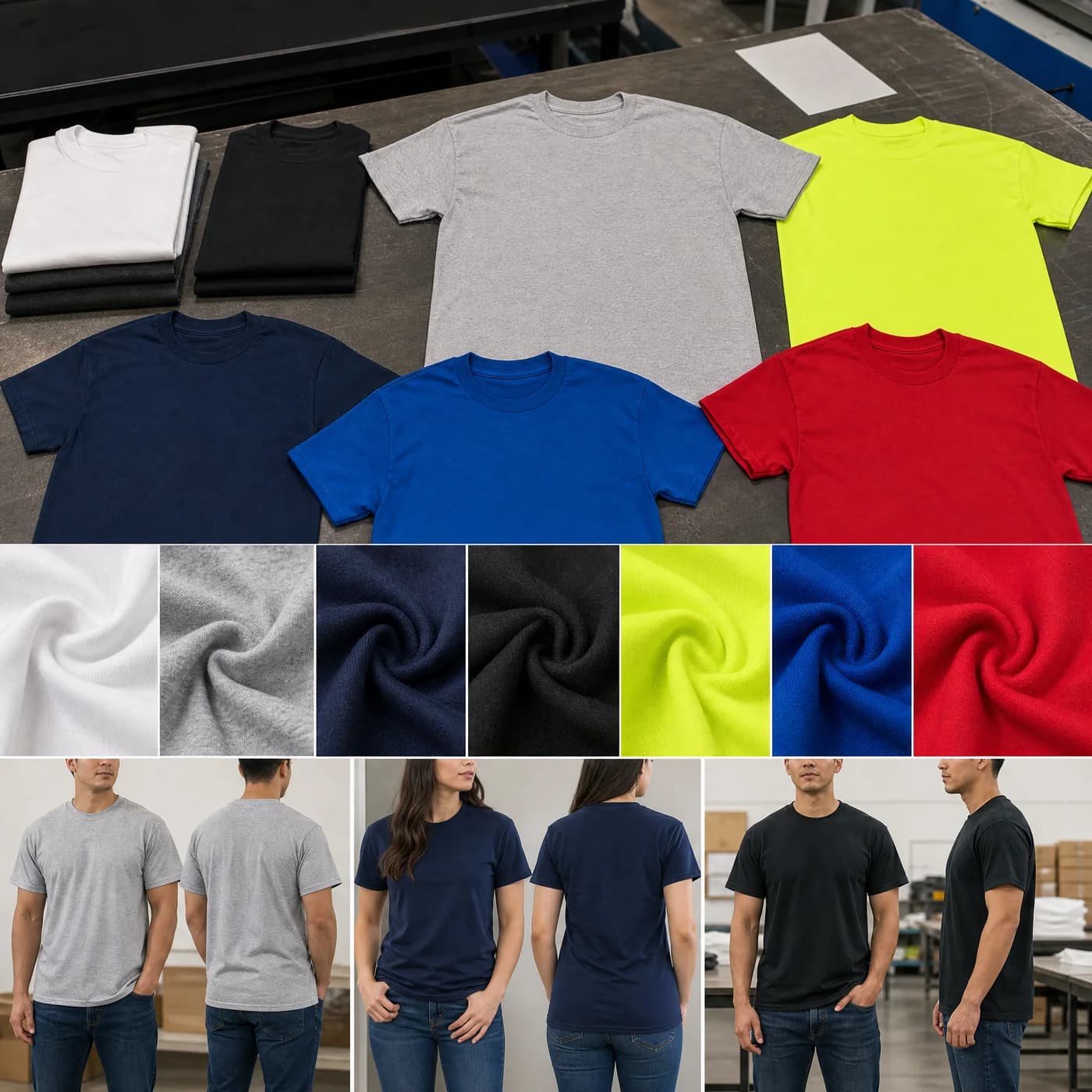 Dry blend t-shirt color and fabric comparison for Houston apparel buyers
