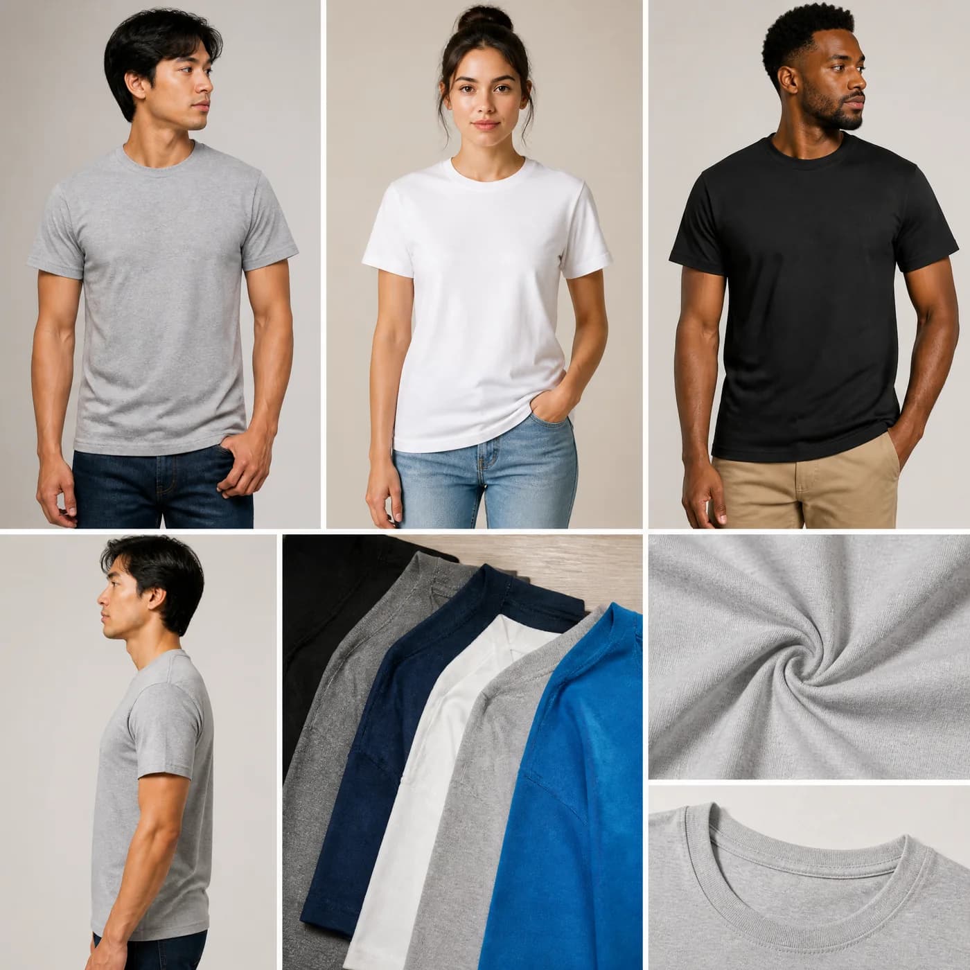 Gildan DryBlend G800 fit shown from front and side on generic models
