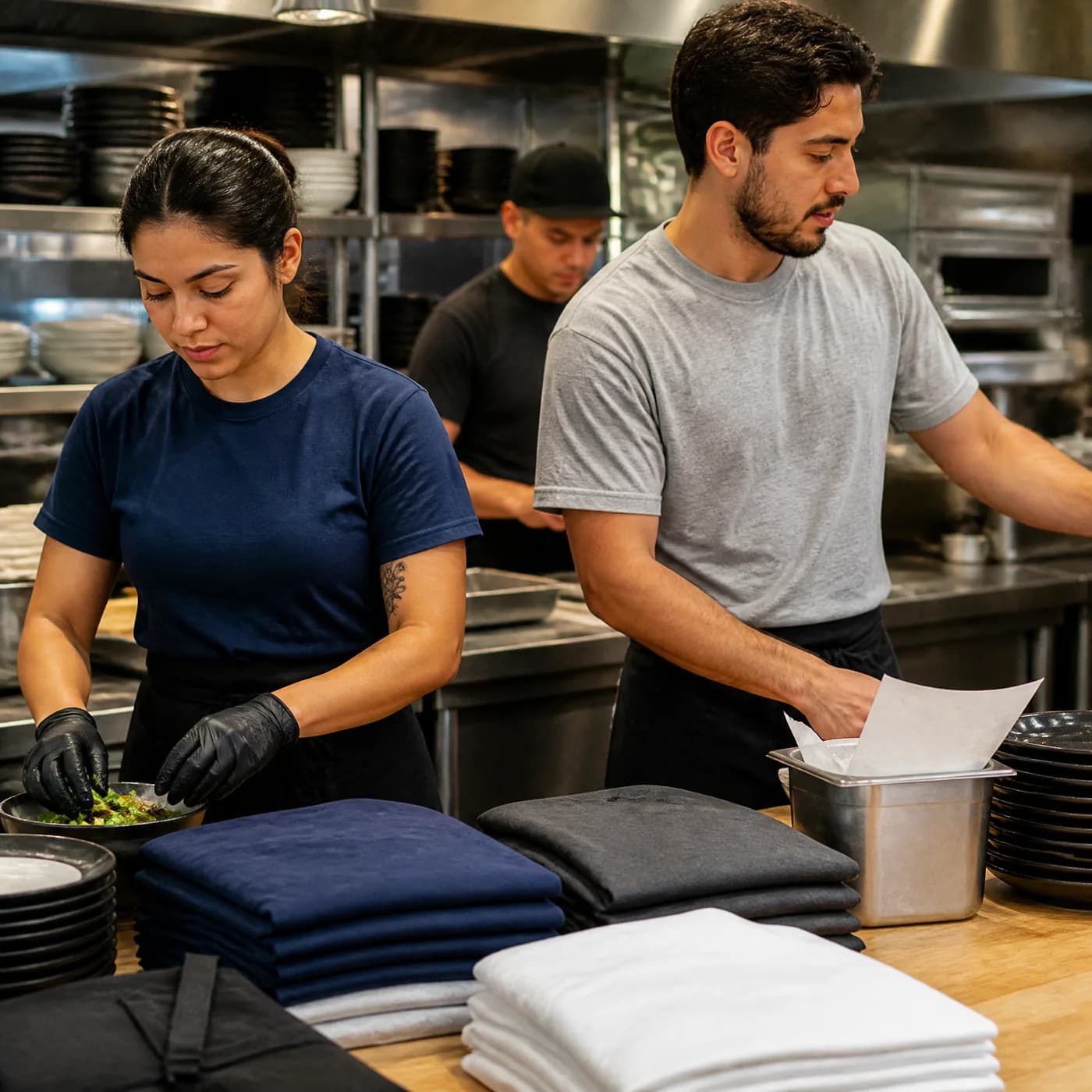 Generic restaurant staff shirt context with practical blank tees
