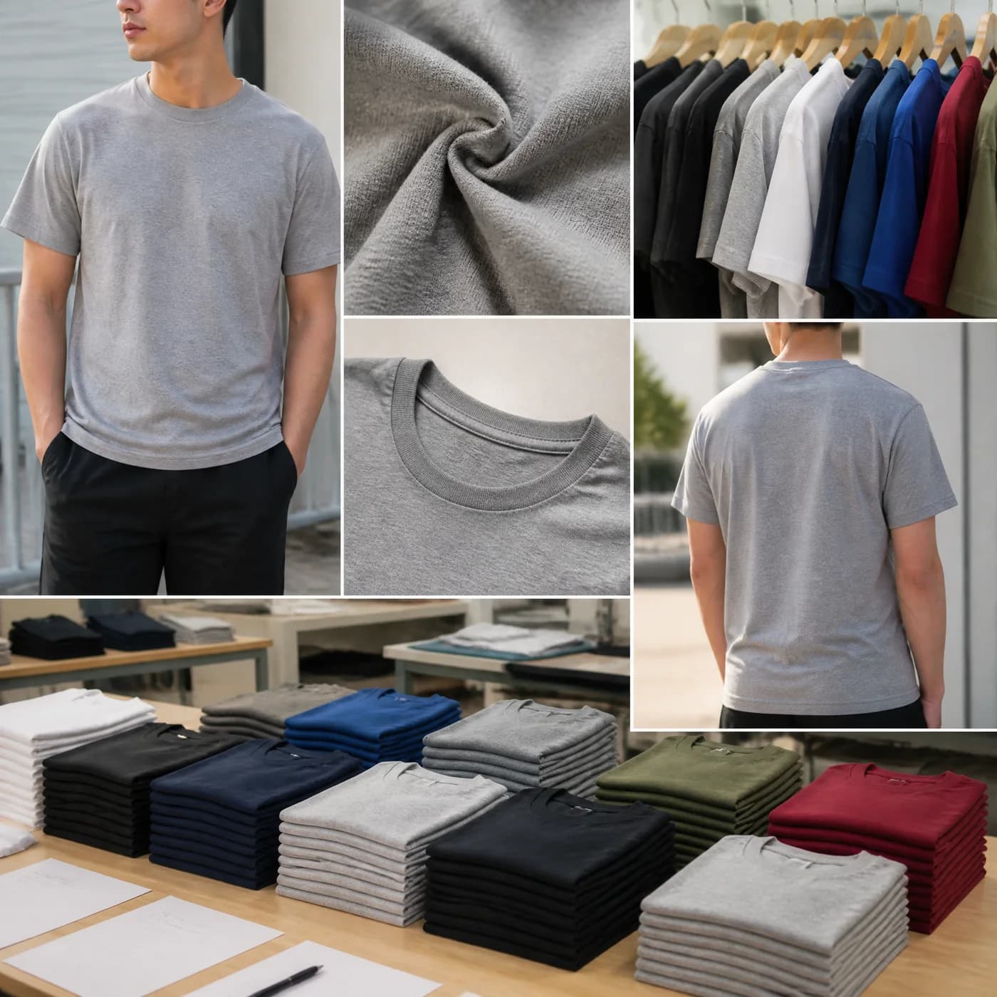 Size-sorted finished apparel stacks ready for handout