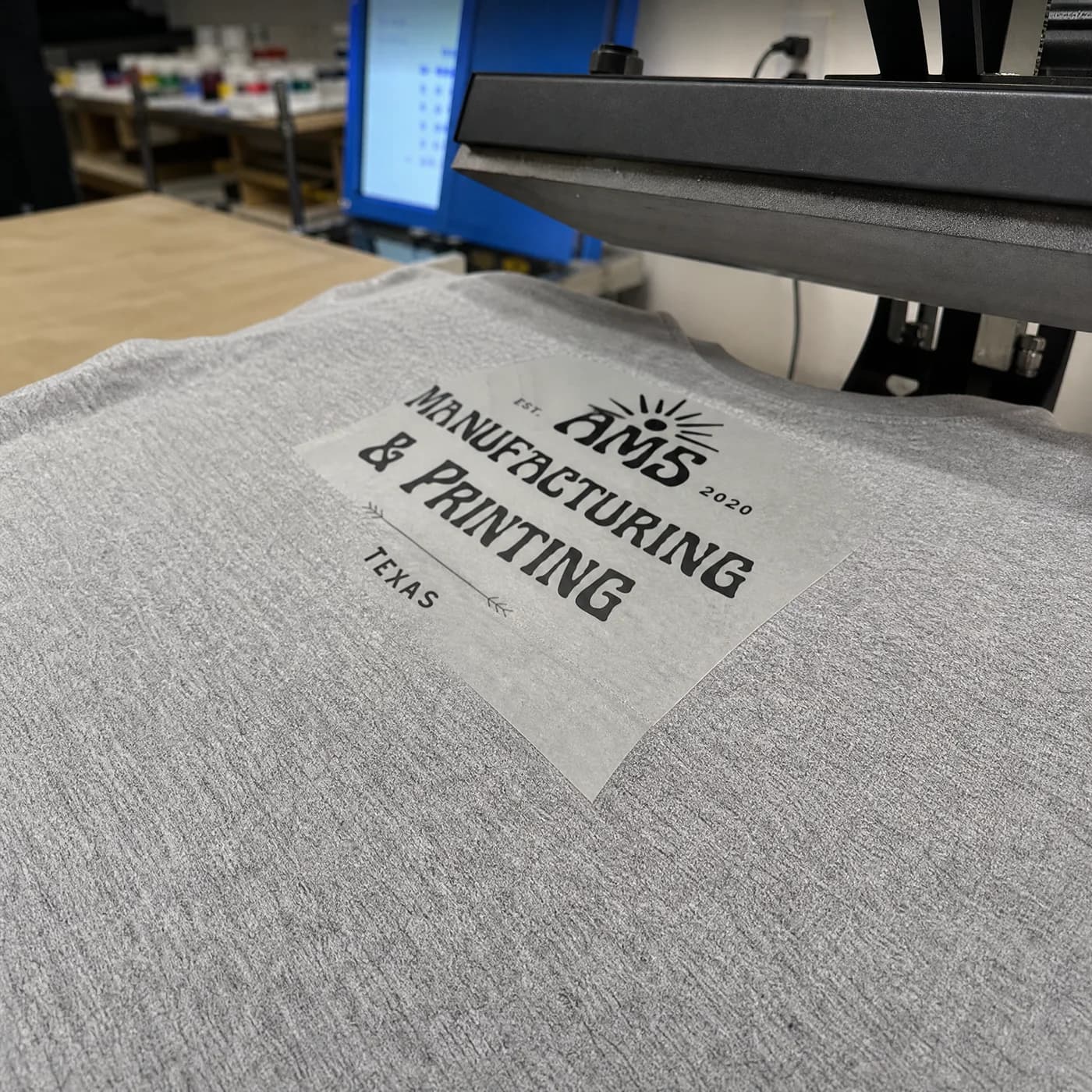 Shop context image showing a dry blend tee and transfer before pressing