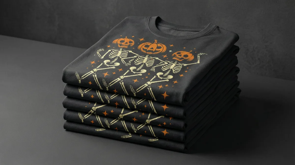 Stack of folded custom printed t-shirts with consistent quality